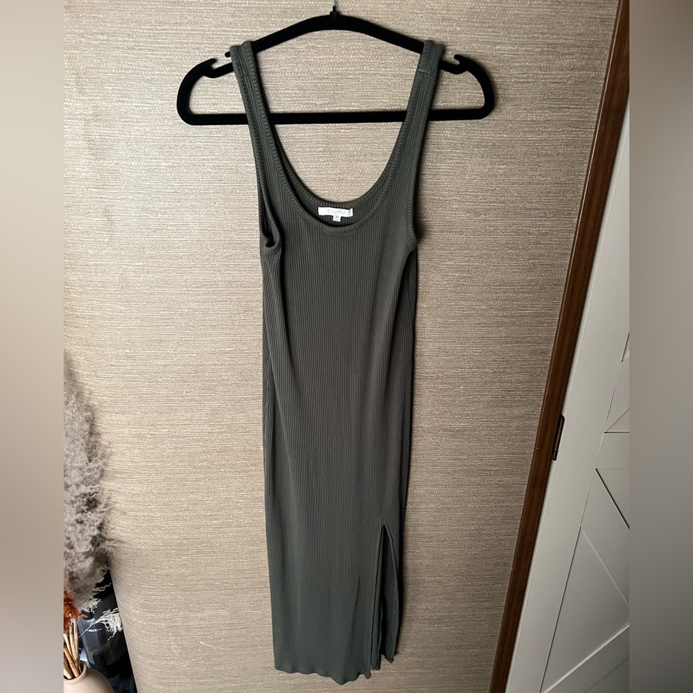 Z Supply Melina Rib Dress army green side slit size XS